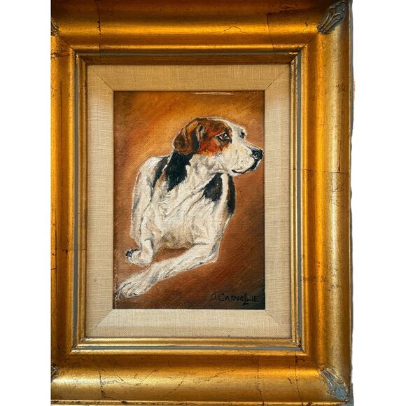 Contemporary Gold Wood Framed Oil on Canvas Portrait “Blinks Hound” Signed - Picture 2 of 13